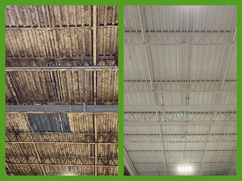 Plant ceiling and overhead steel before and after a Kelly ceiling cleaning