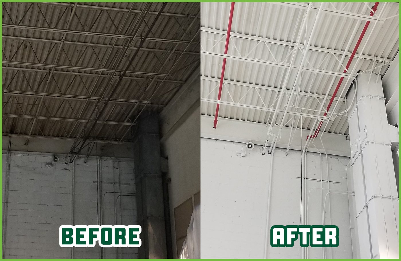 Wall and ceiling painting: the same area before and after a Kelly crew worked on it